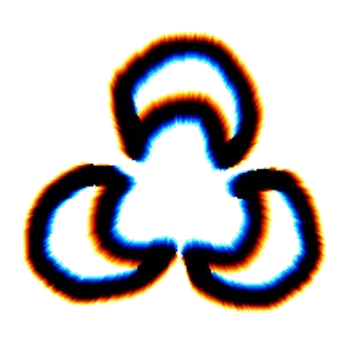 a glitchy image of three crescent moons